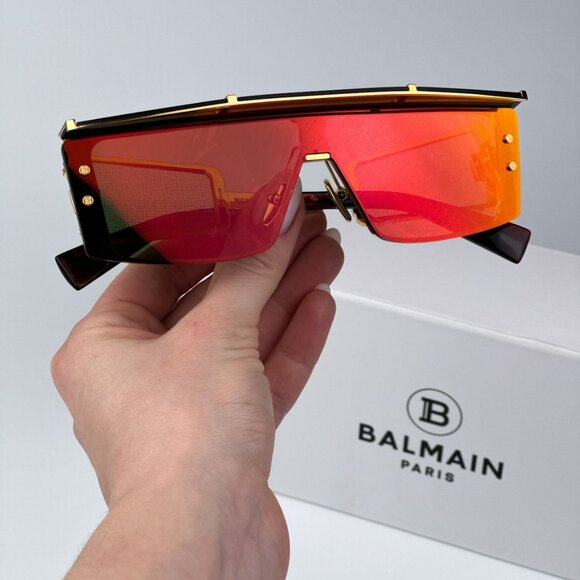 Balmain WONDER BOY-III BPS-127C-145 Men BRAND NEW Sunglasses Titanium Gold Red